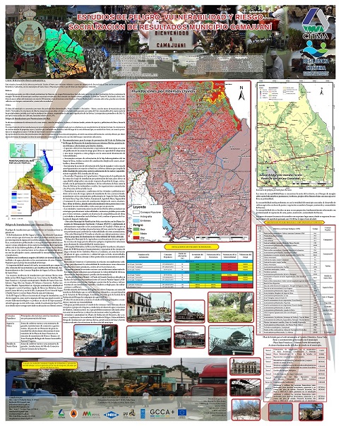 Pancarta con mapa de Prevención, Vulnerabilidad y Riesgo del municipio de Caibarién.