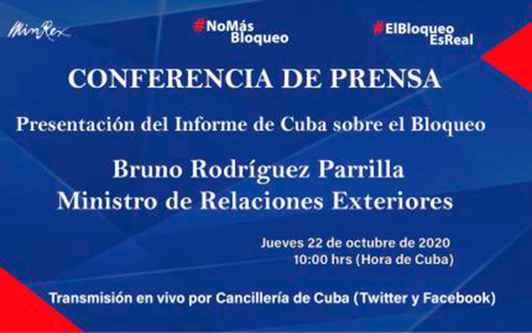 Anuncio de conferencia de prensa sobre informe de Cuba contra el bloqueo.