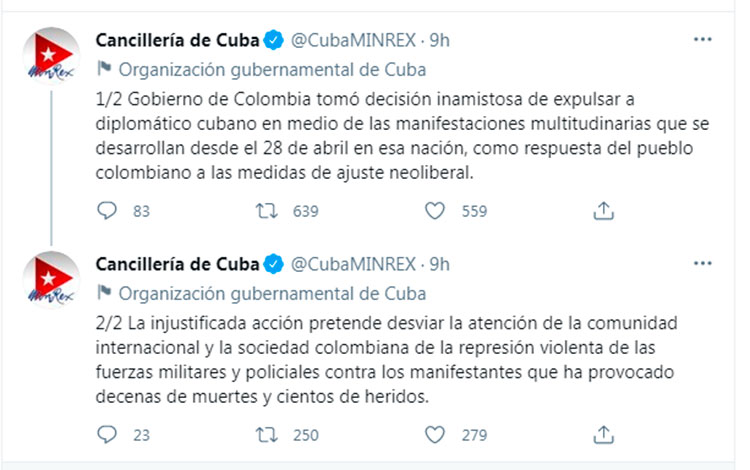 Tuit de la Cancillería cubana.