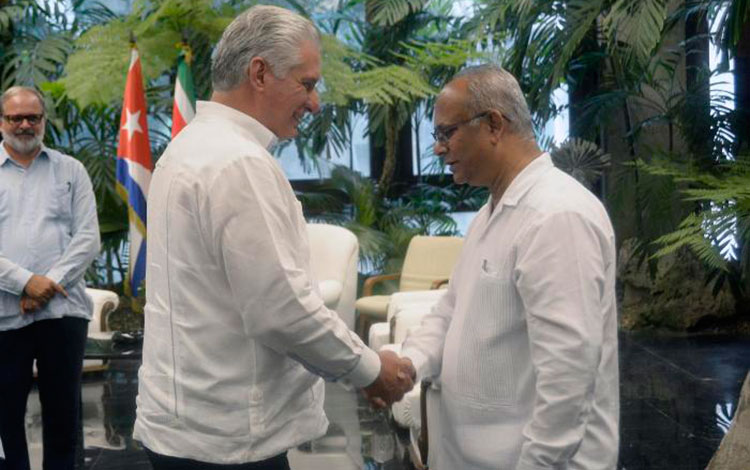 MIguel Díaz-Canel, presidente de Cuba, y Albert Ramdin, canciller de Surinam.