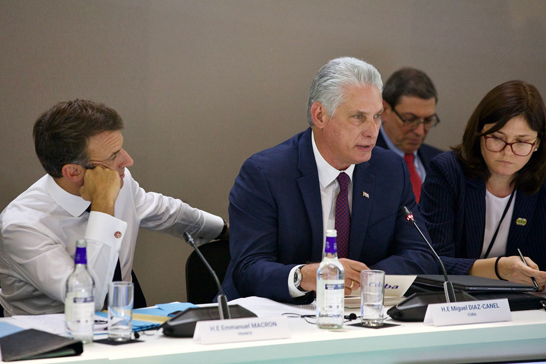 Presidente de Cuba, Miguel Díaz-Canel, interviene en la  Cumbre sobre el Nuevo Pacto Financiero Internacional,  en París, el 22 de junio de 2023.