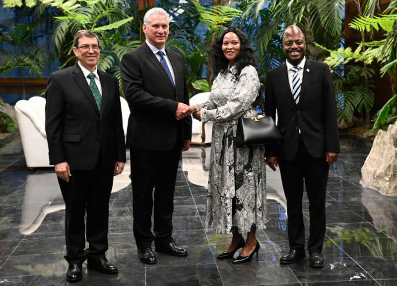 Miguel Díaz-Canel y Gladys Mokhawa, embajadora de la República de Botswana.