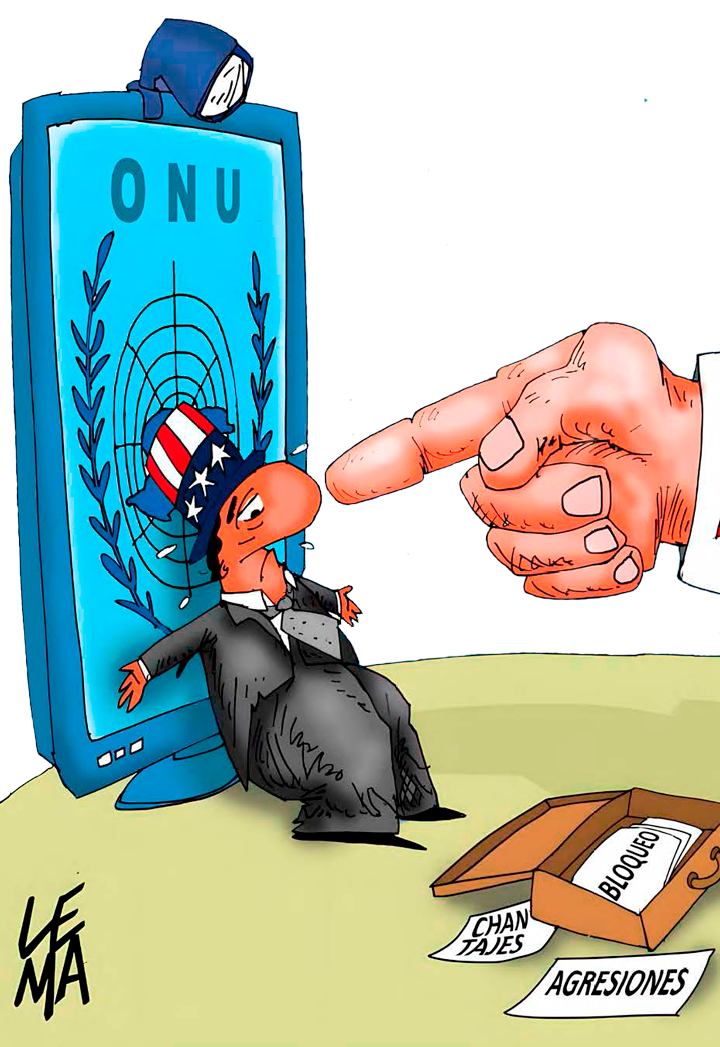 Ilustración sobre el bloqueo de los Estados Unidos contra Cuba.