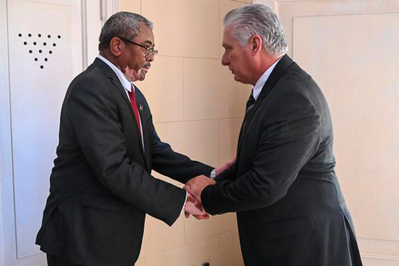 Embajador namibio, Samuel Hendrik Goagoseb, recibe a Miguel Díaz-Canel.