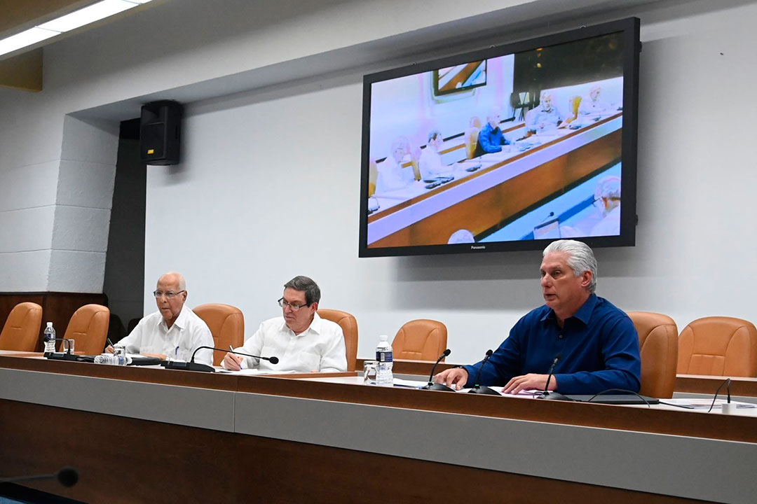 Presidente cubano, Miguel Díaz-Canel, interviene en el balance del trabajo del Minrex en 2024.