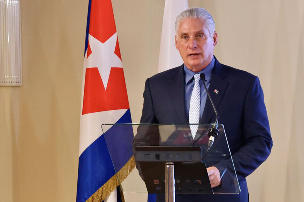 Presidente cubano pronuncia discurso en el acto por el aniversario 65 del restablecimiento de las relaciones diplomáticas entre Rusia y Cuba.