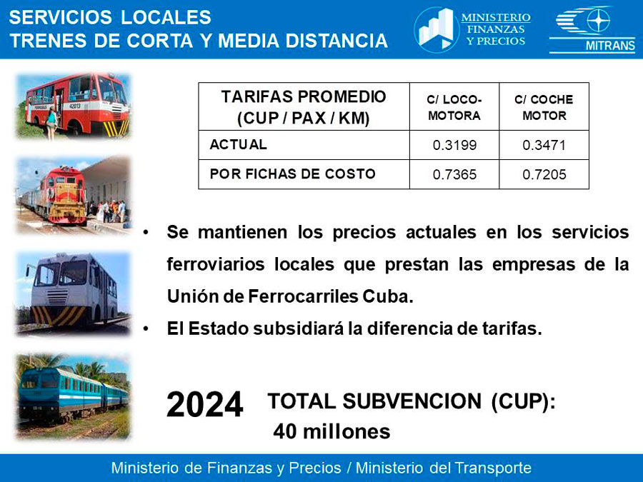 Tarifa de servicios locales de trenes de corta o media distancia.
