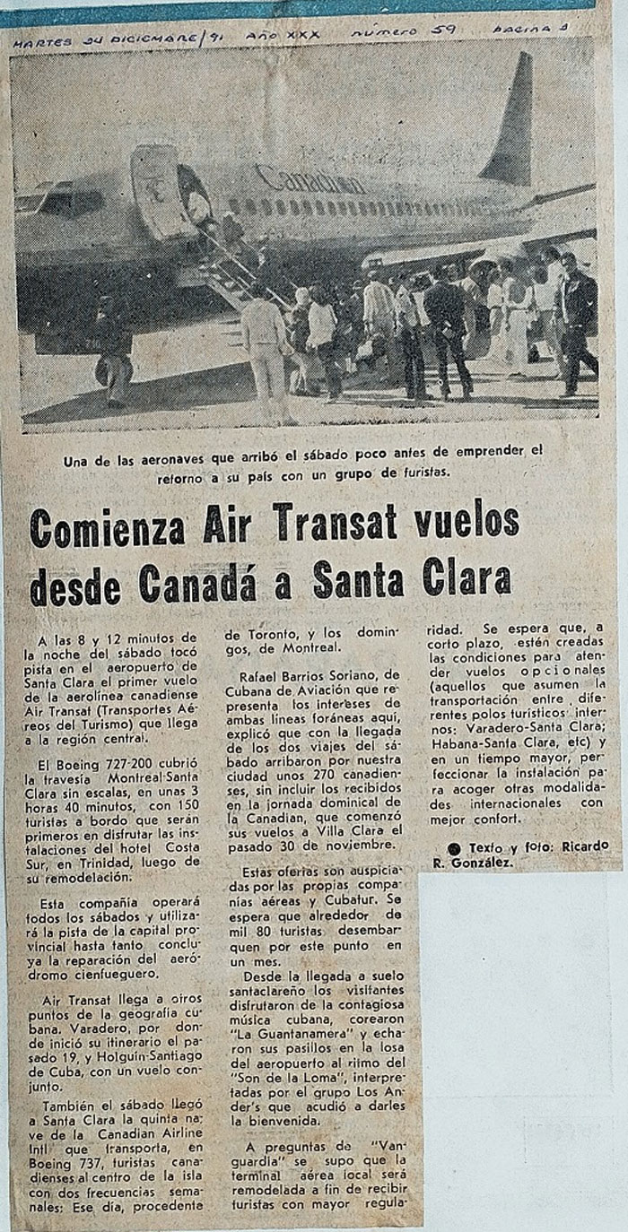 Información del periódico Vanguardia publicada en diciembre de 1991.